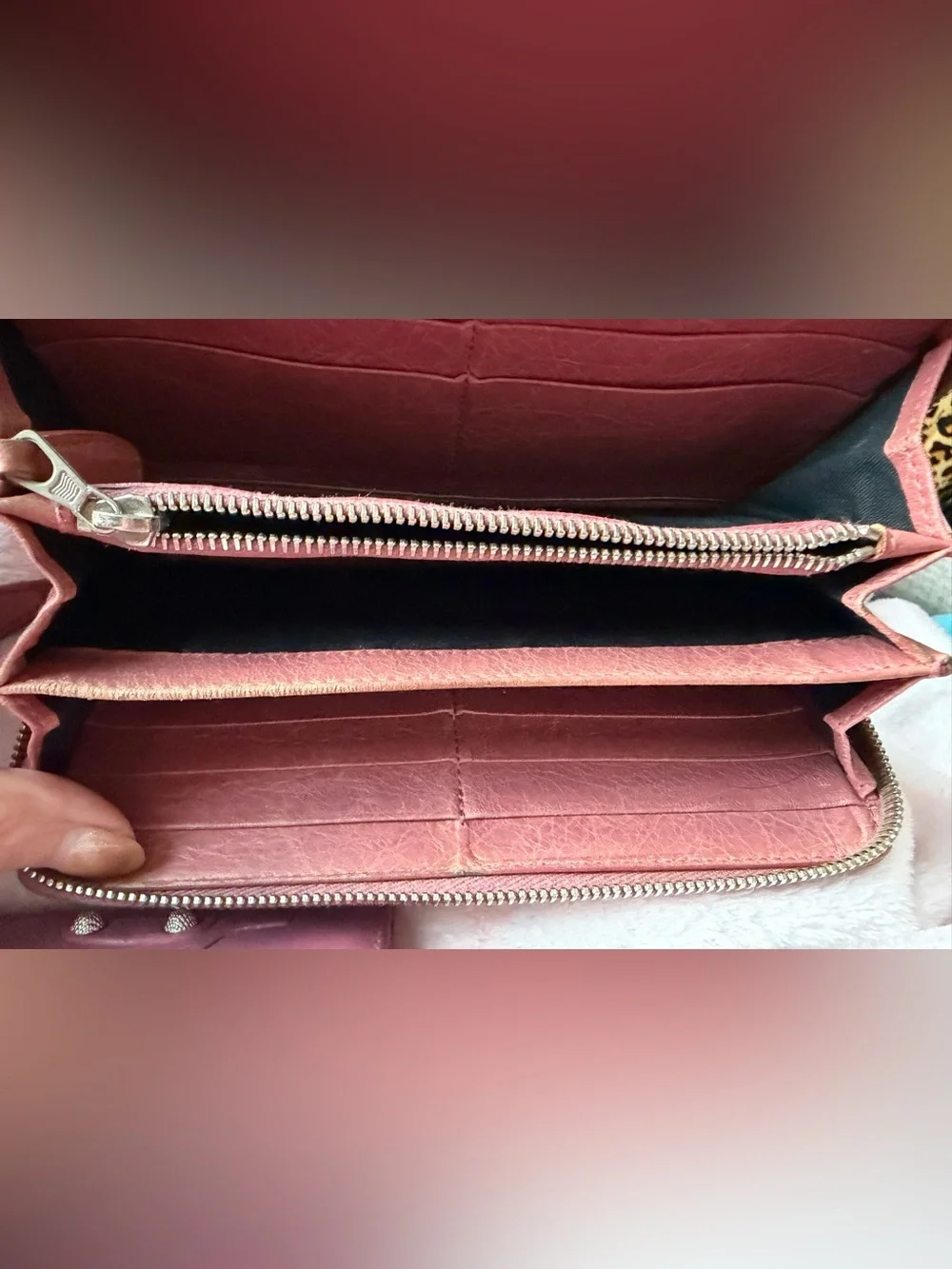Balenciaga authentic Paris Leather Wallet and Key Case Set Mauve Pink